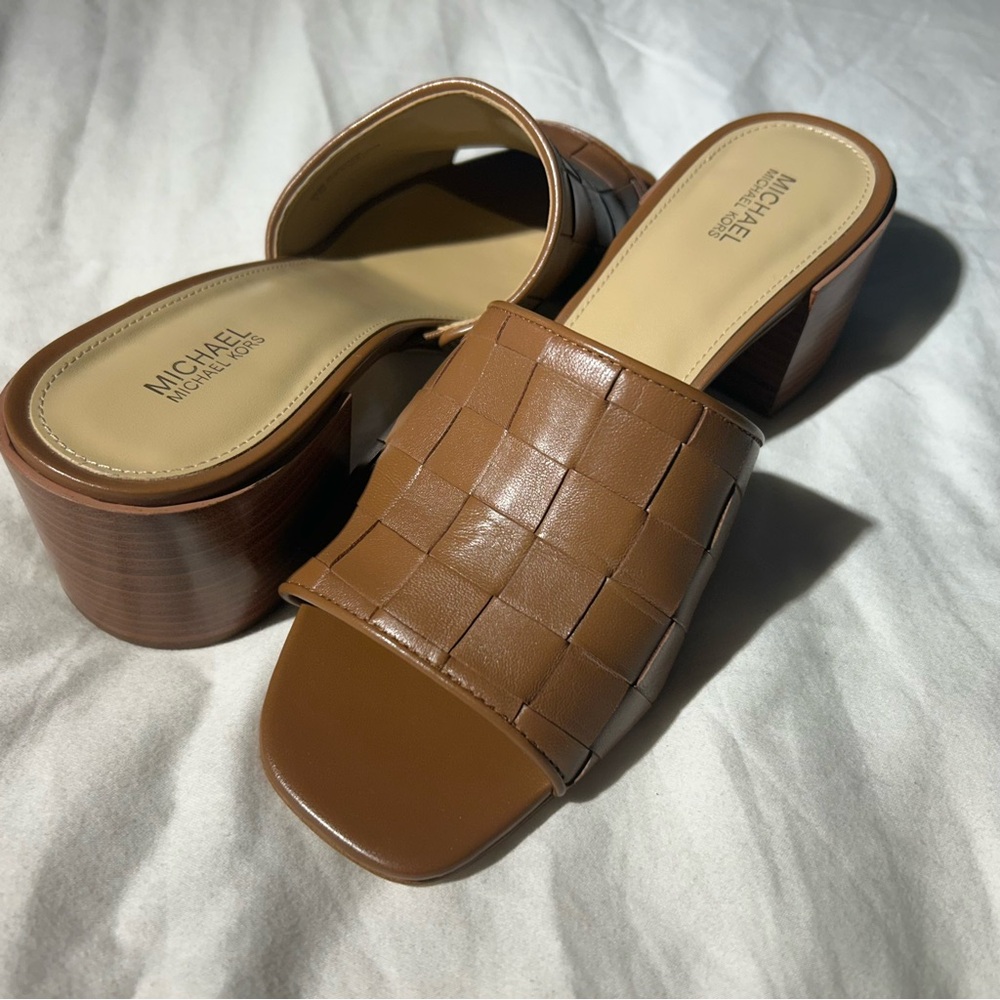 Michael Kors Tan Woven Mules